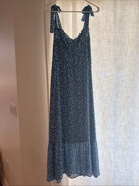 Reformation Blue Floral Tie-Strap Maxi Dress